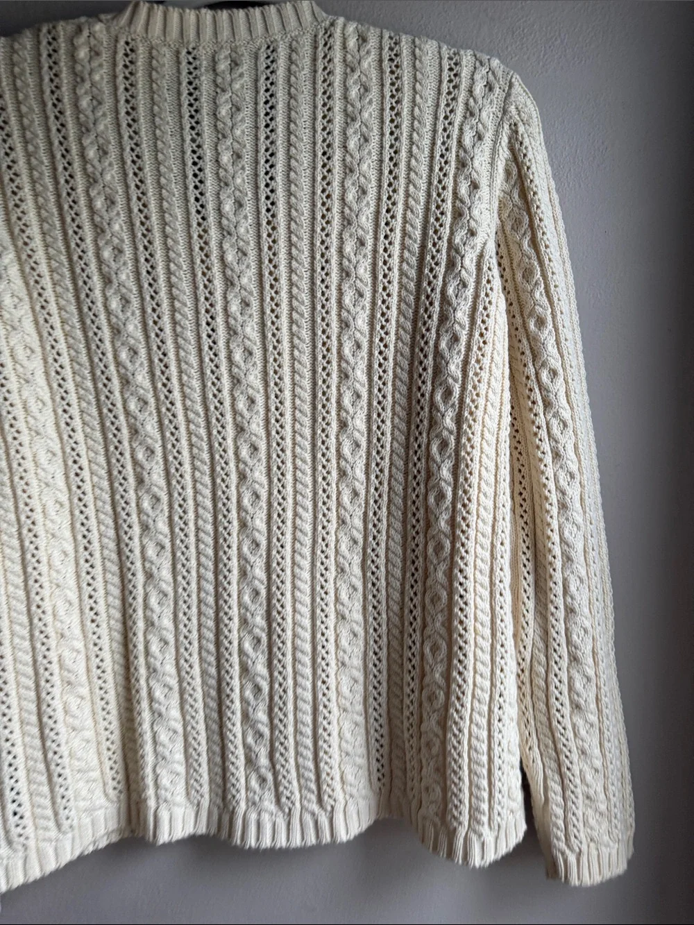 Lauren Ralph Lauren Ivory Cable-Knit V-Neck Sweater 100% Cotton - Picture 6 of 7